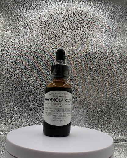 Bottle of All-Natural Rhodiola Rosea Tincture with herbal ingredients for stress relief and mental clarity